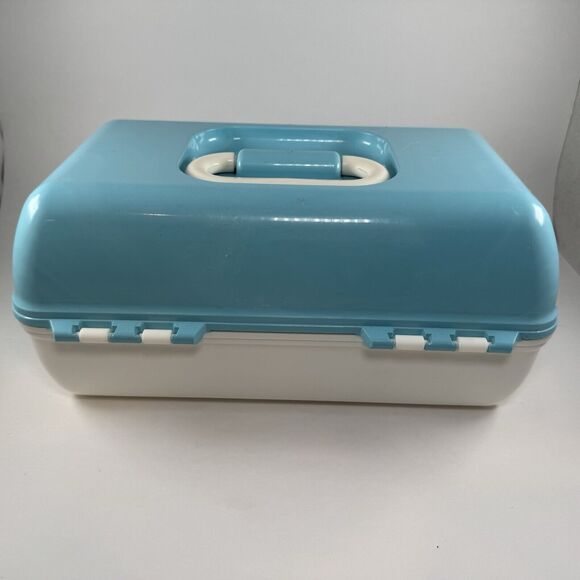 Caboodles Blue White On The Go Girl Classic Cosmetic Makeup Travel Case Vintage - Picture 8 of 10